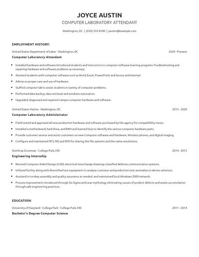 Computer Laboratory Attendant Resume