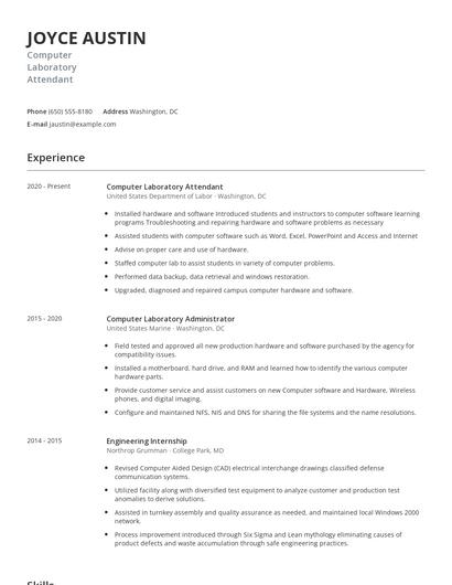 Computer Laboratory Attendant Resume