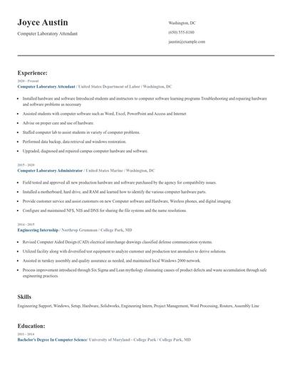 Computer Laboratory Attendant Resume