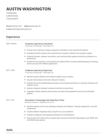 Computer Laboratory Consultant Resume