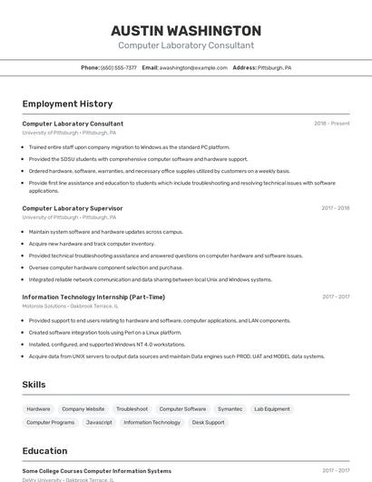 Computer Laboratory Consultant Resume
