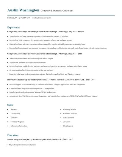 Computer Laboratory Consultant Resume