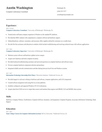 Computer Laboratory Consultant Resume