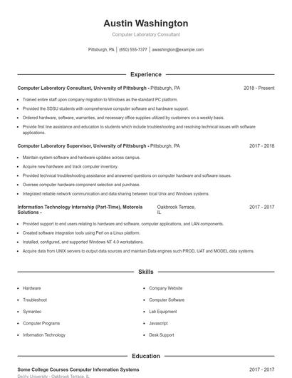 Computer Laboratory Consultant Resume