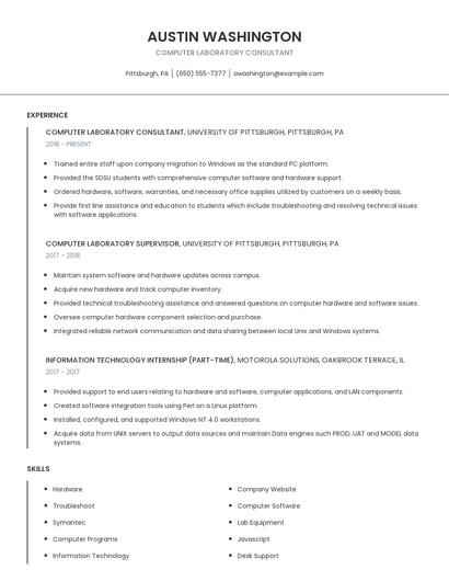 Computer Laboratory Consultant Resume
