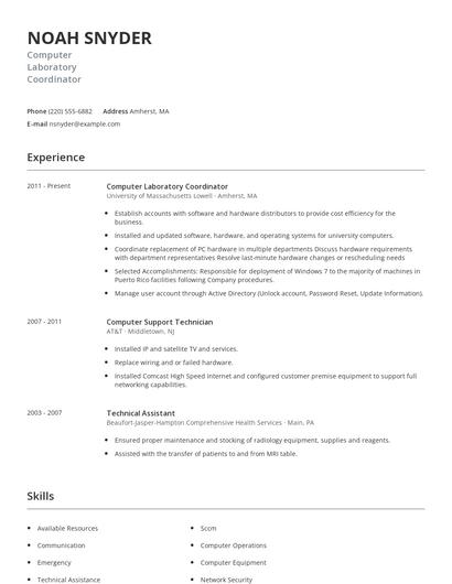 Computer Laboratory Coordinator Resume