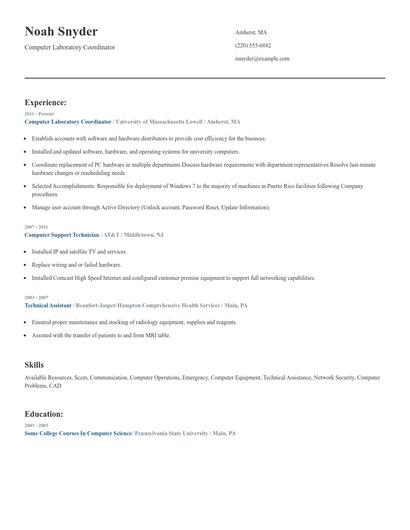Computer Laboratory Coordinator Resume