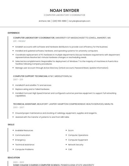 Computer Laboratory Coordinator Resume