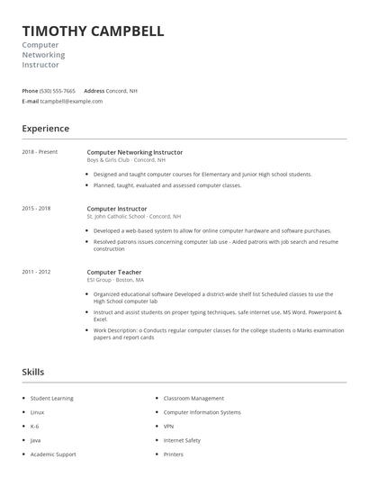 Computer Networking Instructor Resume
