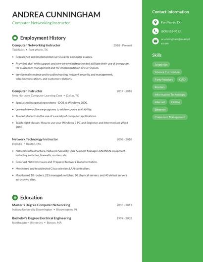 Computer Networking Instructor Resume