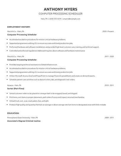 Computer Processing Scheduler Resume