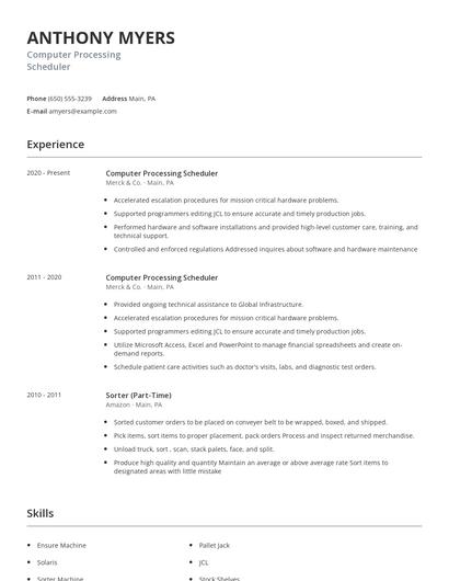 Computer Processing Scheduler Resume