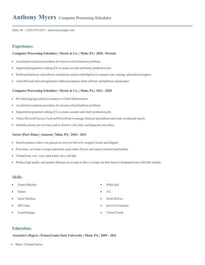 Computer Processing Scheduler Resume