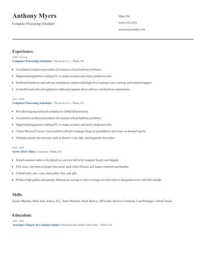 Computer Processing Scheduler Resume