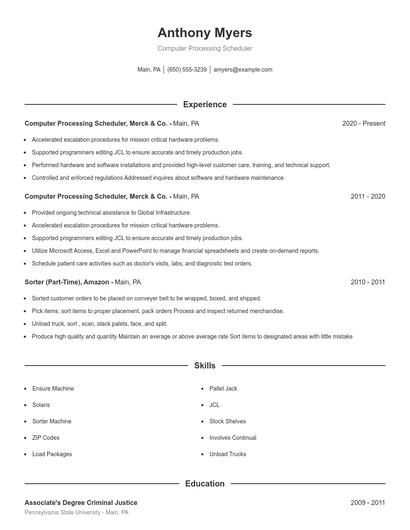 Computer Processing Scheduler Resume