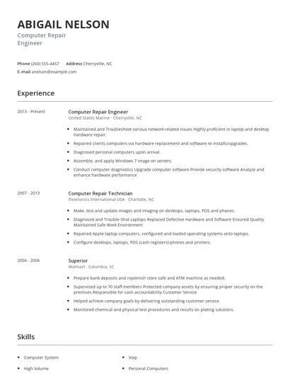 Computer Repair Engineer Resume