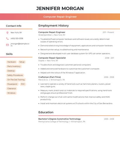 Computer Repair Engineer Resume