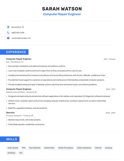 Computer Repair Engineer Resume