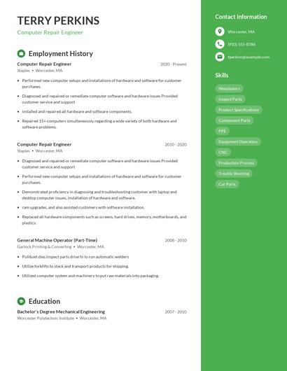 Computer Repair Engineer Resume
