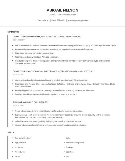 Computer Repair Engineer Resume