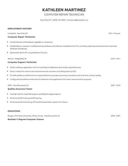 Computer Repair Technician Resume