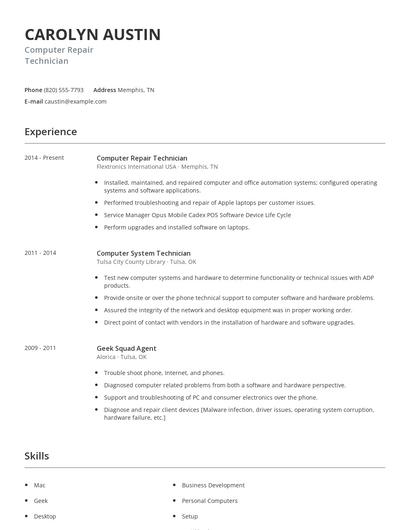 Computer Repair Technician Resume
