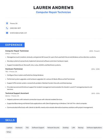 Computer Repair Technician Resume