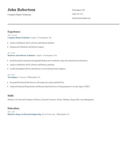 Computer Repair Technician Resume