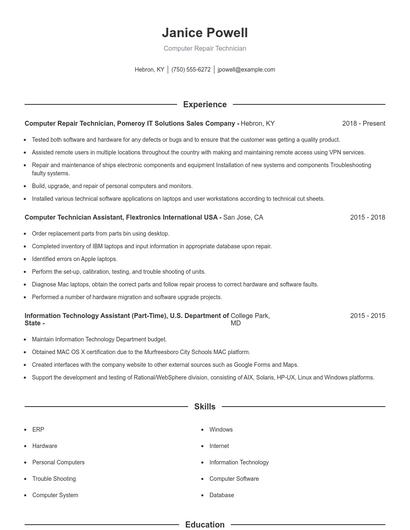 Computer Repair Technician Resume