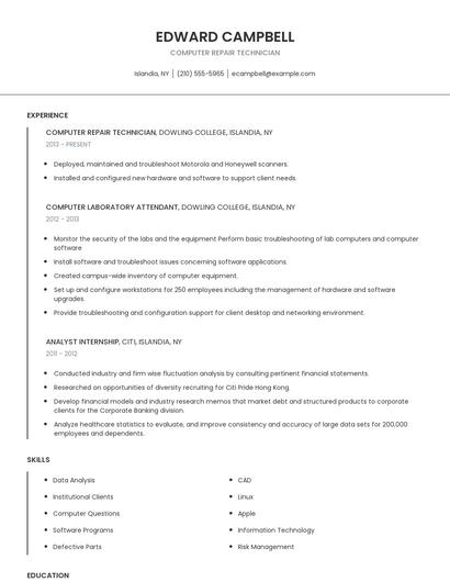 Computer Repair Technician Resume