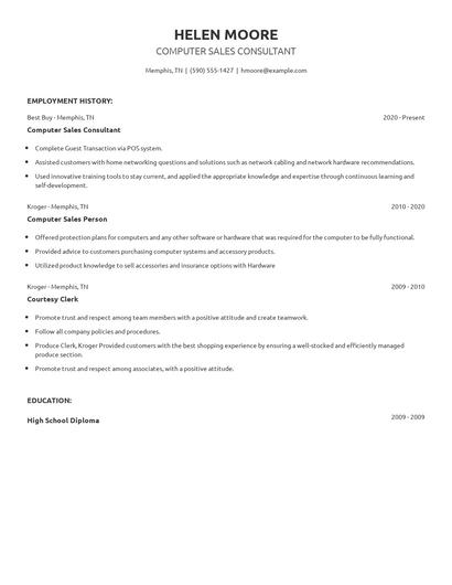 Computer Sales Consultant Resume