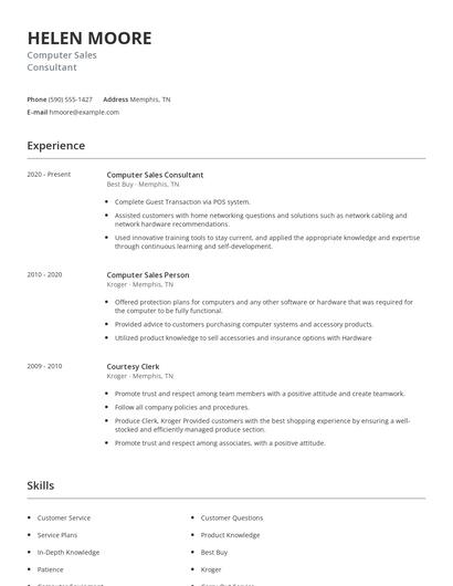 Computer Sales Consultant Resume