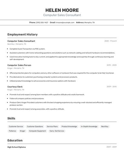 Computer Sales Consultant Resume