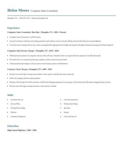 Computer Sales Consultant Resume