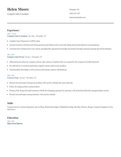 Computer Sales Consultant Resume