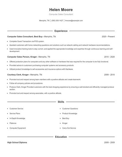 Computer Sales Consultant Resume