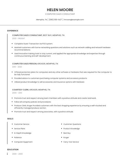 Computer Sales Consultant Resume