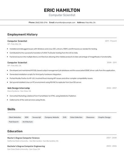 Computer Scientist Resume