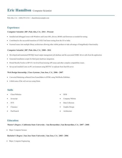 Computer Scientist Resume
