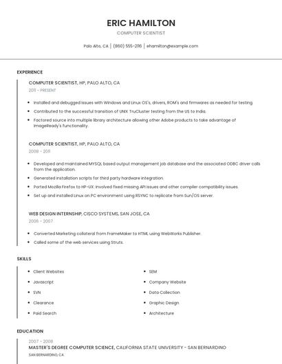 Computer Scientist Resume