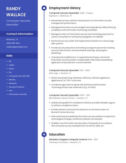 Computer Security Specialist Resume