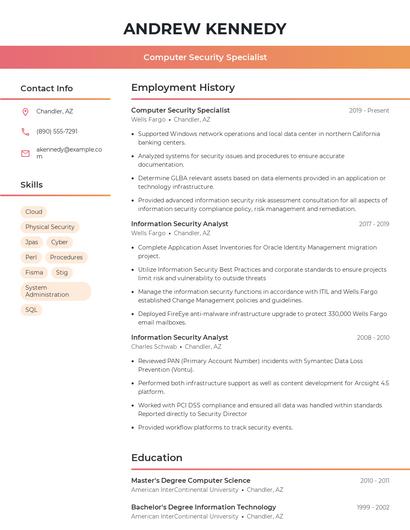 Computer Security Specialist Resume