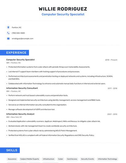 Computer Security Specialist Resume