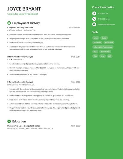 Computer Security Specialist Resume