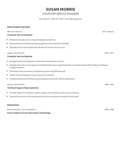 Computer Service Engineer Resume