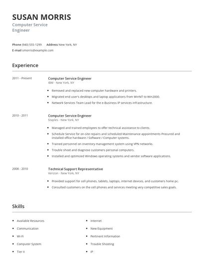 Computer Service Engineer Resume