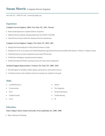 Computer Service Engineer Resume