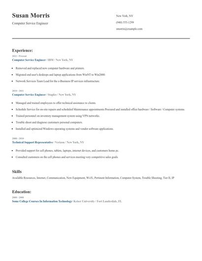 Computer Service Engineer Resume