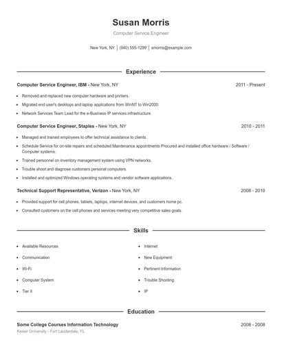Computer Service Engineer Resume