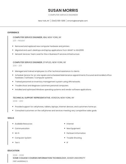 Computer Service Engineer Resume